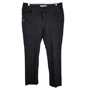 Womens Chicos Platinum Denim Black Slim Leg Jeans Sequin Accents Size 0.5 Reg